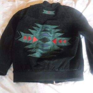 Deerskin Womens Black Leather Atztec Design Embroidered Jacket Womens Size M pre